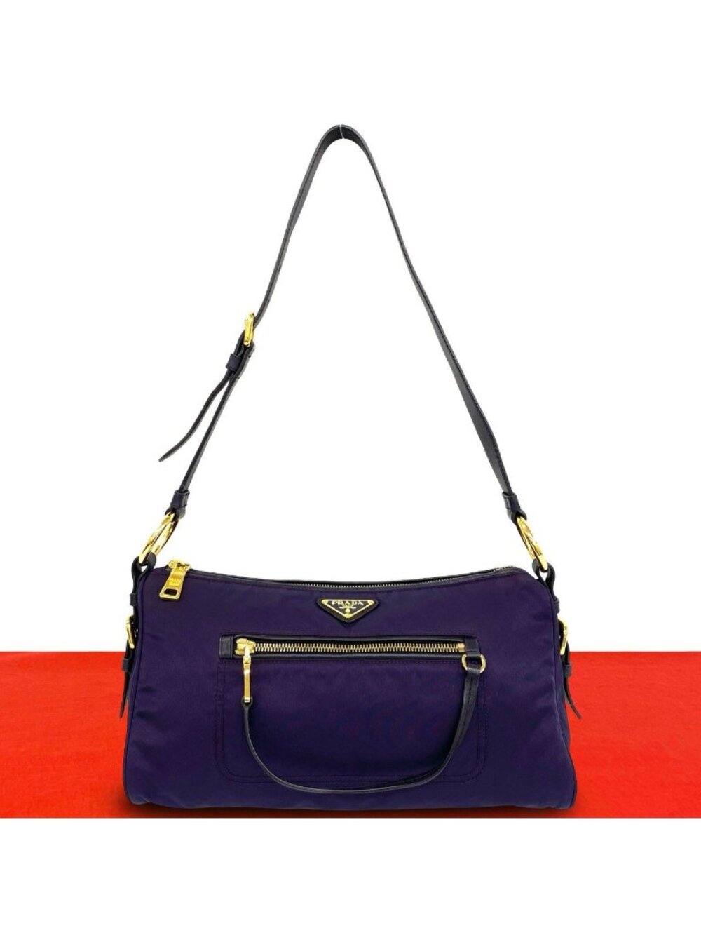 Prada Tessuto Pocono Nylon Leather Shoulder Bag Purple